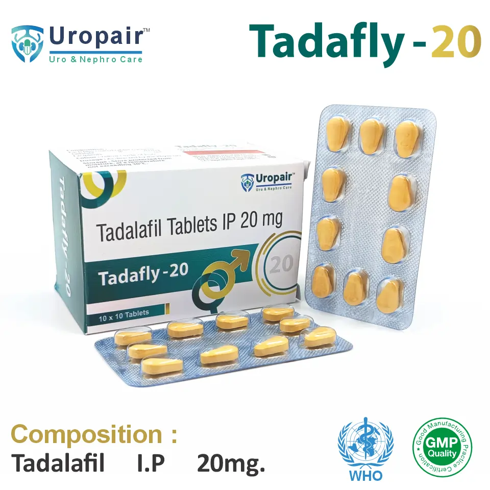 Tadalafil 20mg tablets at the best price in PCD Pharma Franchise for erectile dysfunction (ED) and pulmonary arterial hypertension.